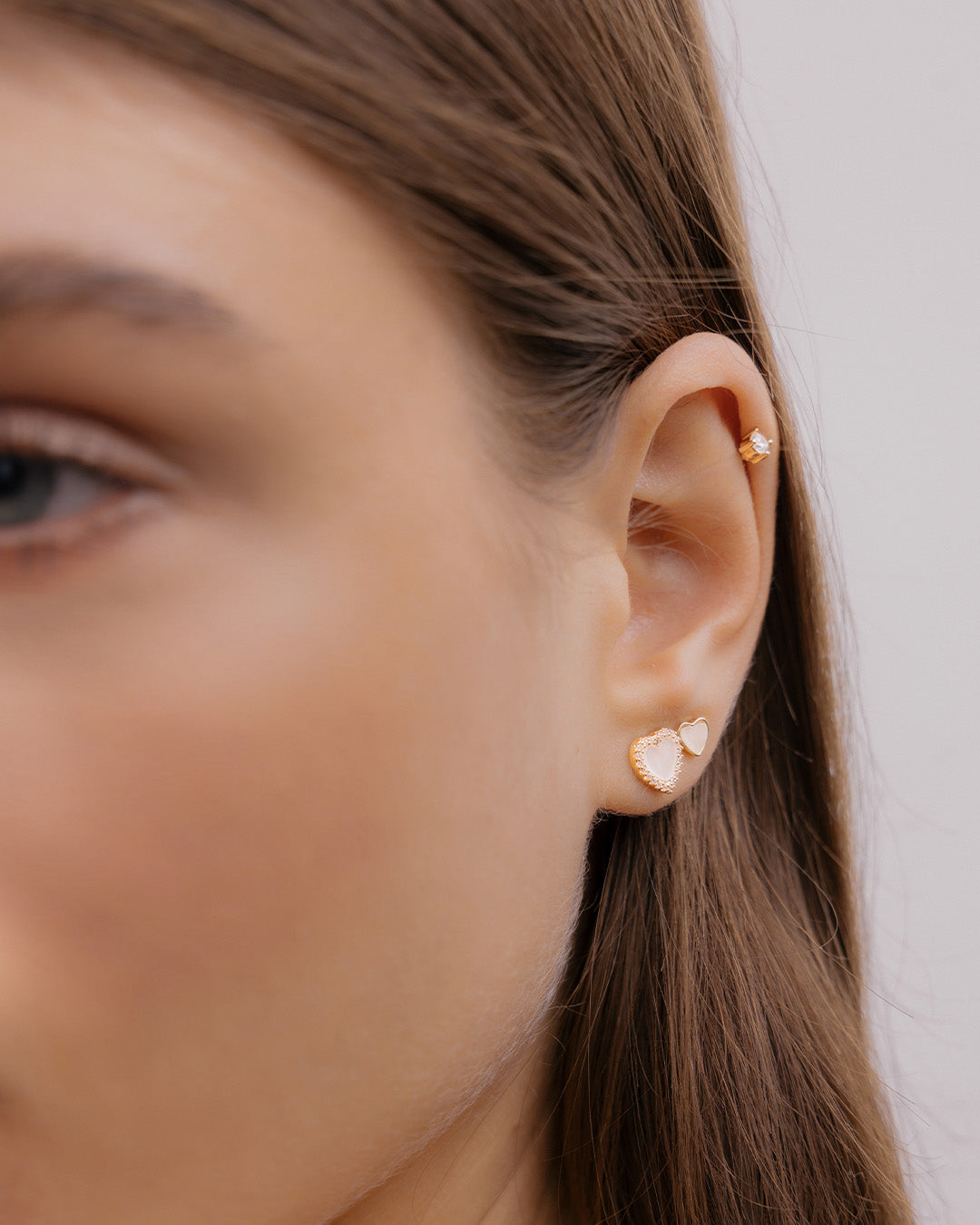 Set X3 Aretes Corazón Nácar