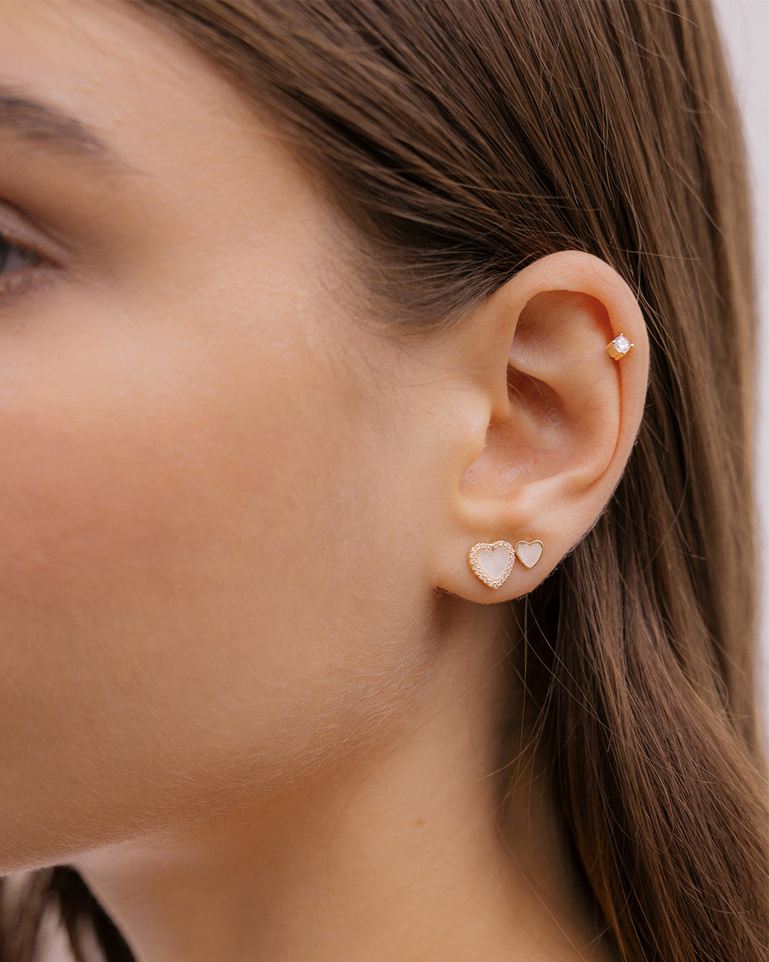 Set X3 Aretes Corazón Nácar