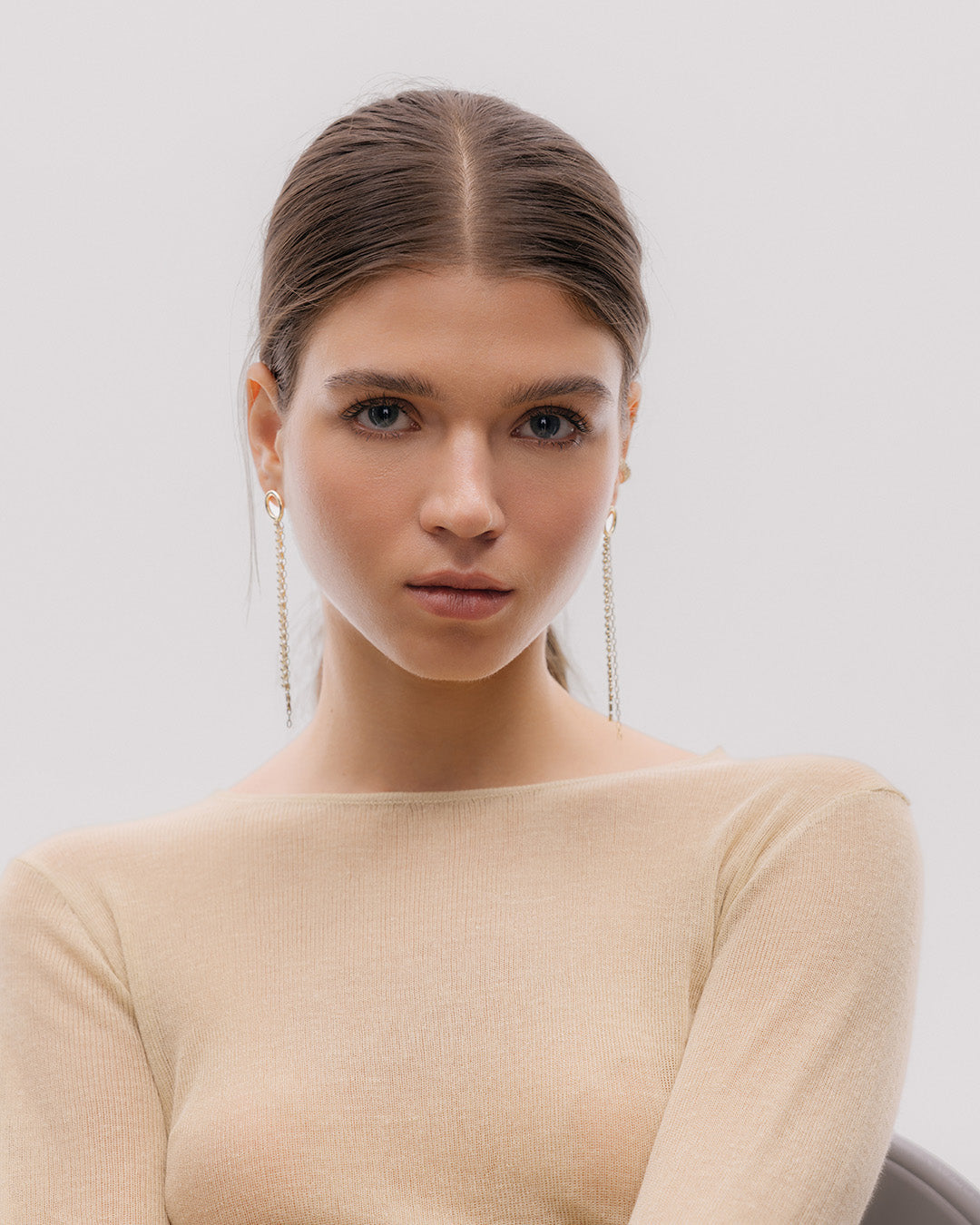 Aretes Largos Cristales y Cadena