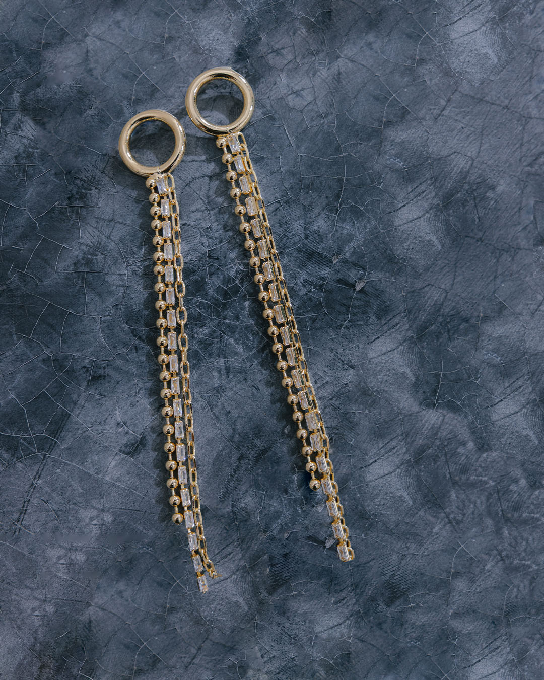 Aretes Largos Cristales y Cadena