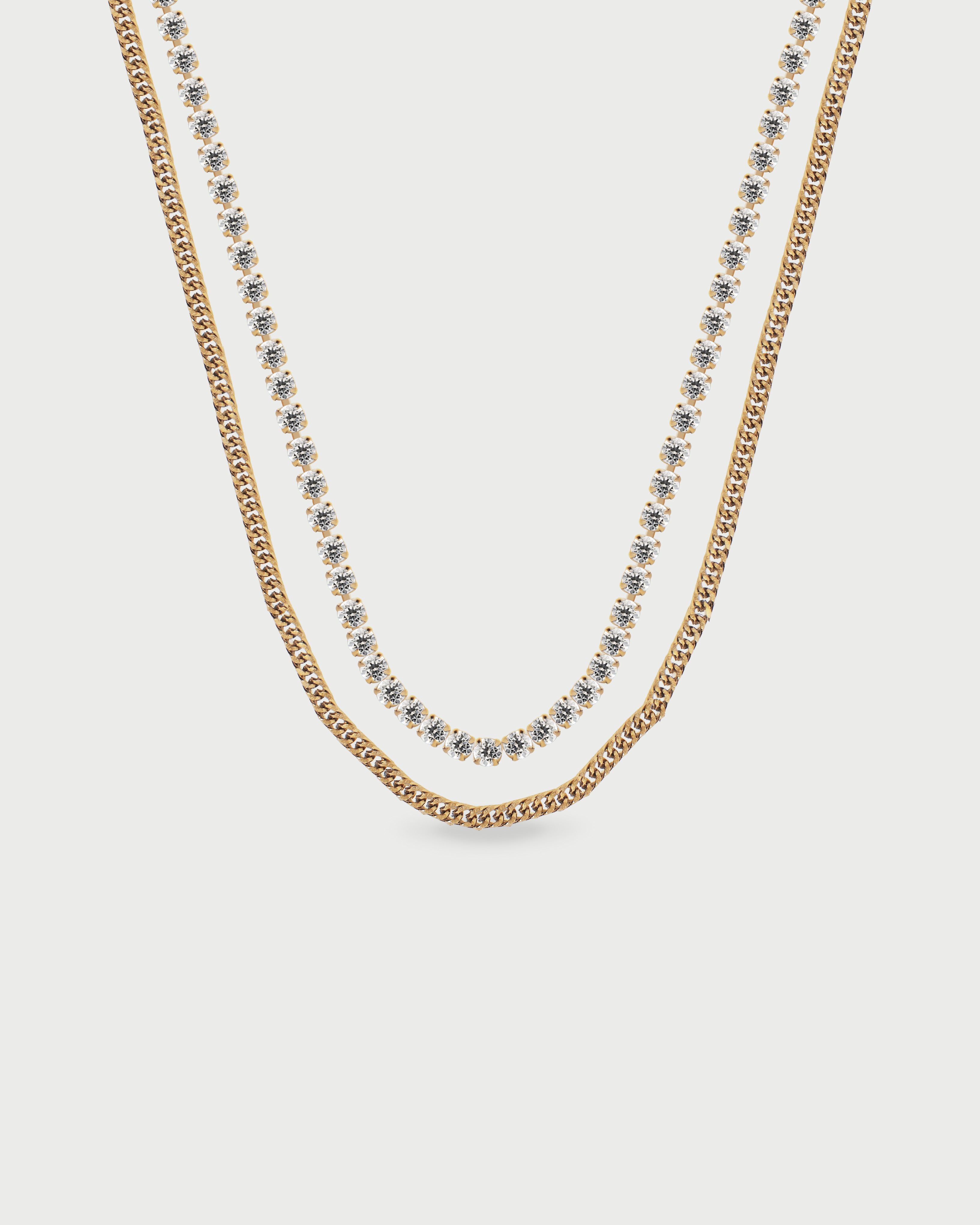 Collar Doble Tennis Oro - Acero Inoxidable