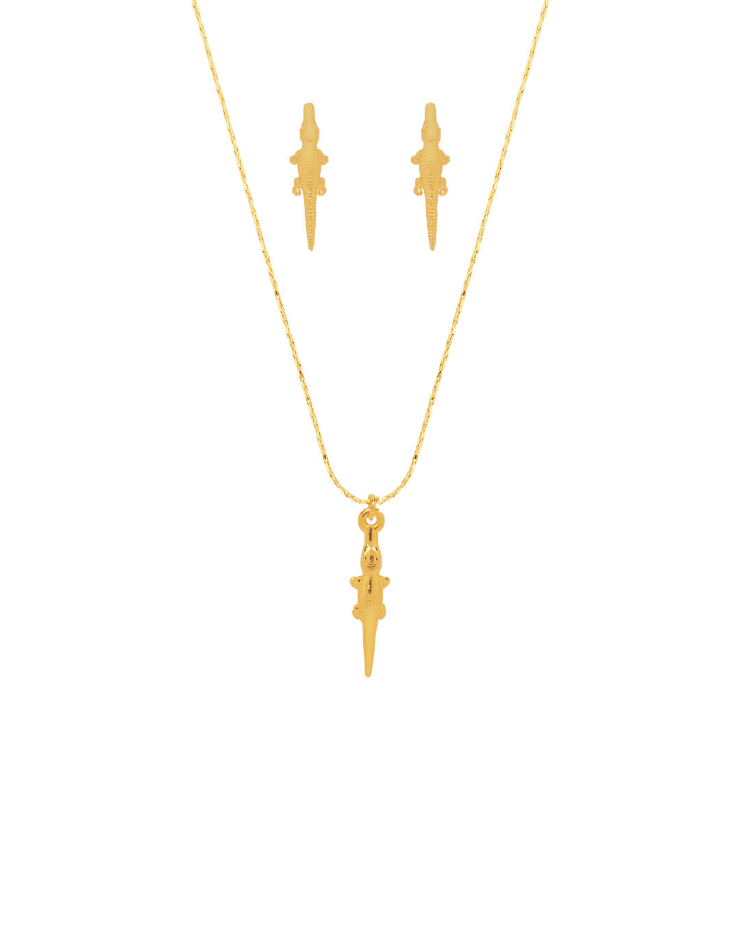 Set de collar y aretes con dijes mini de caimán
