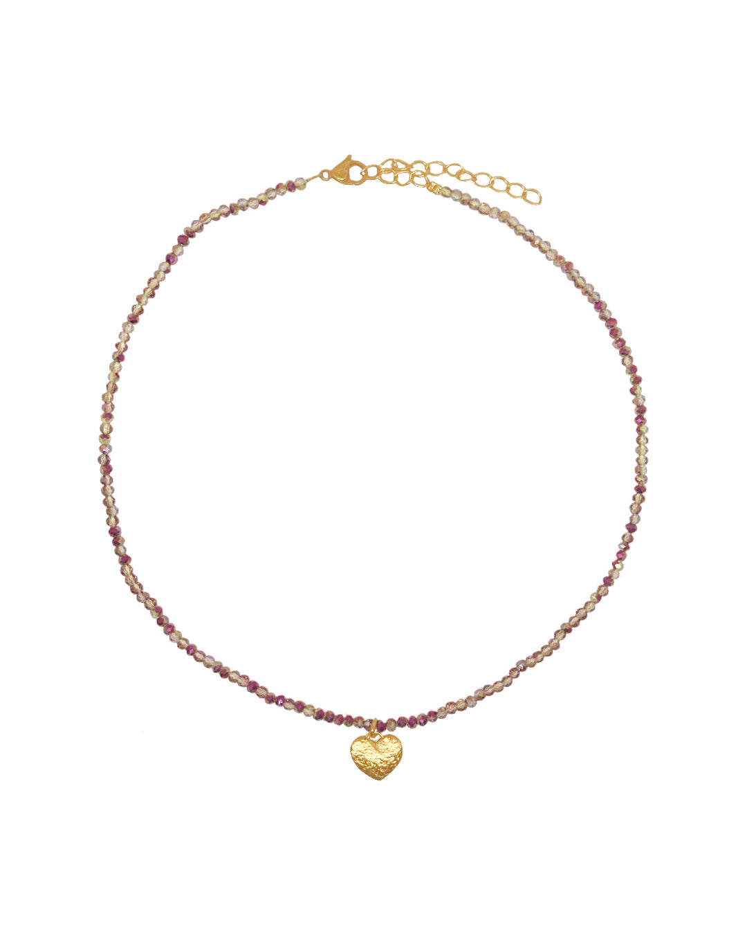 Collar tejido corazón tejido a mano en perlas y balines en baño de oro o en cristales de murano rosa