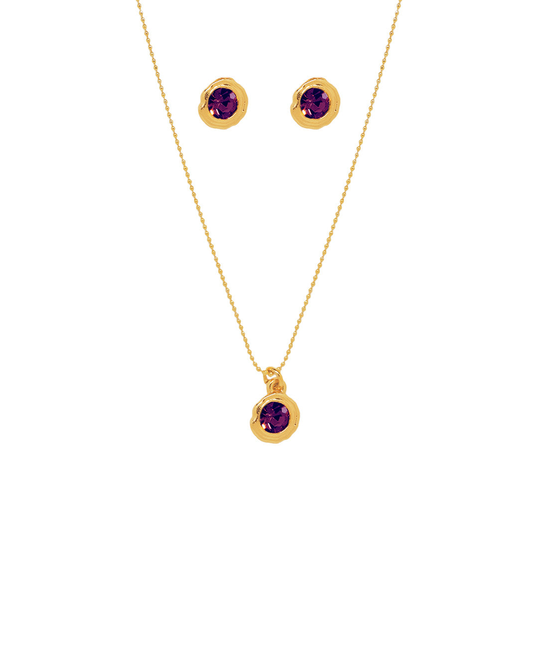 Set de Collar Cristales con dije cristal púrpura y par de topos