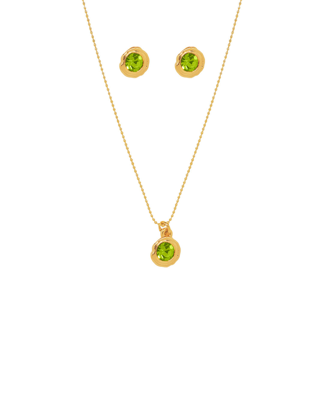 Set de Collar Cristales con dije cristal verde y par de topos