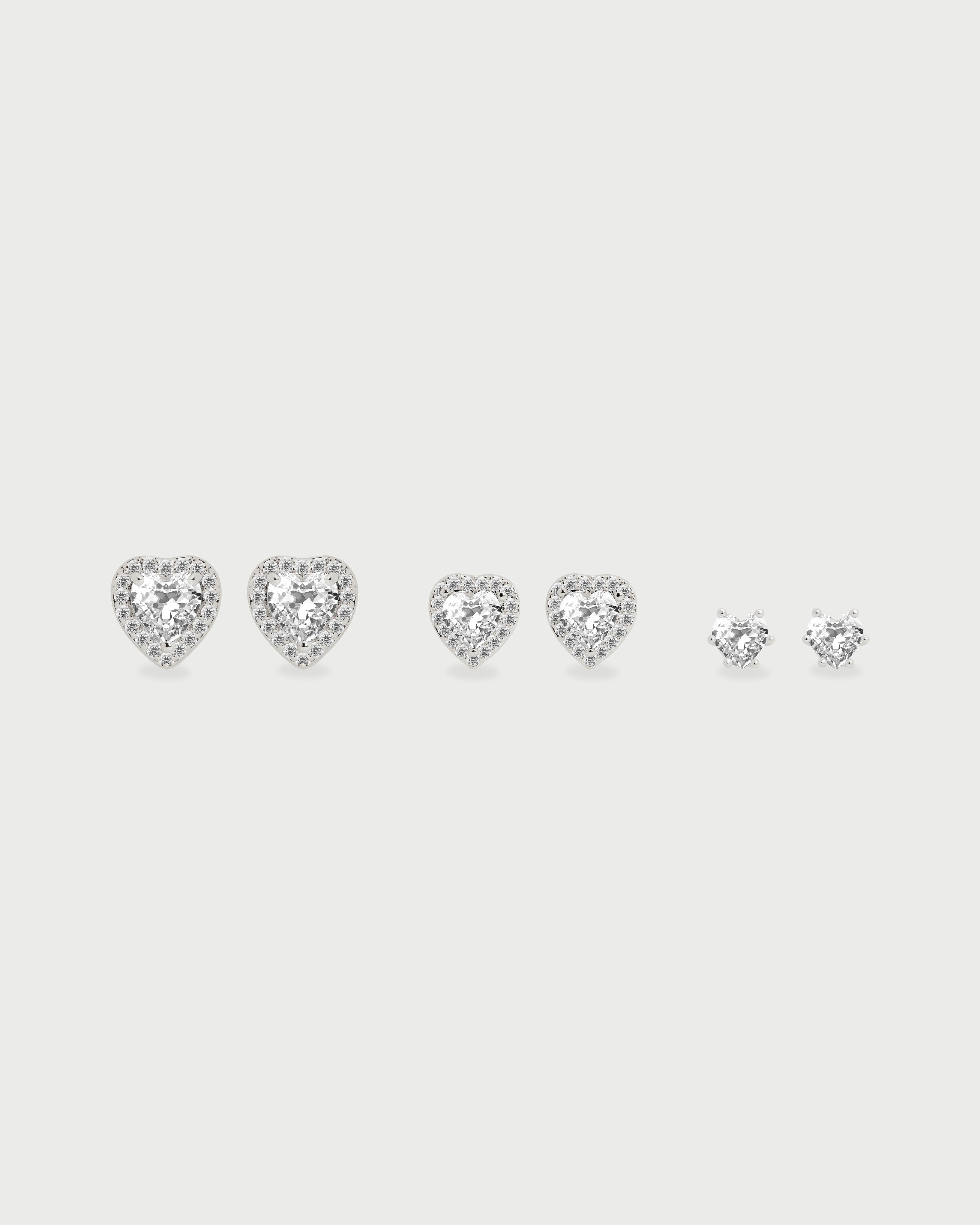 Set X3 Aretes Corazón Cristal
