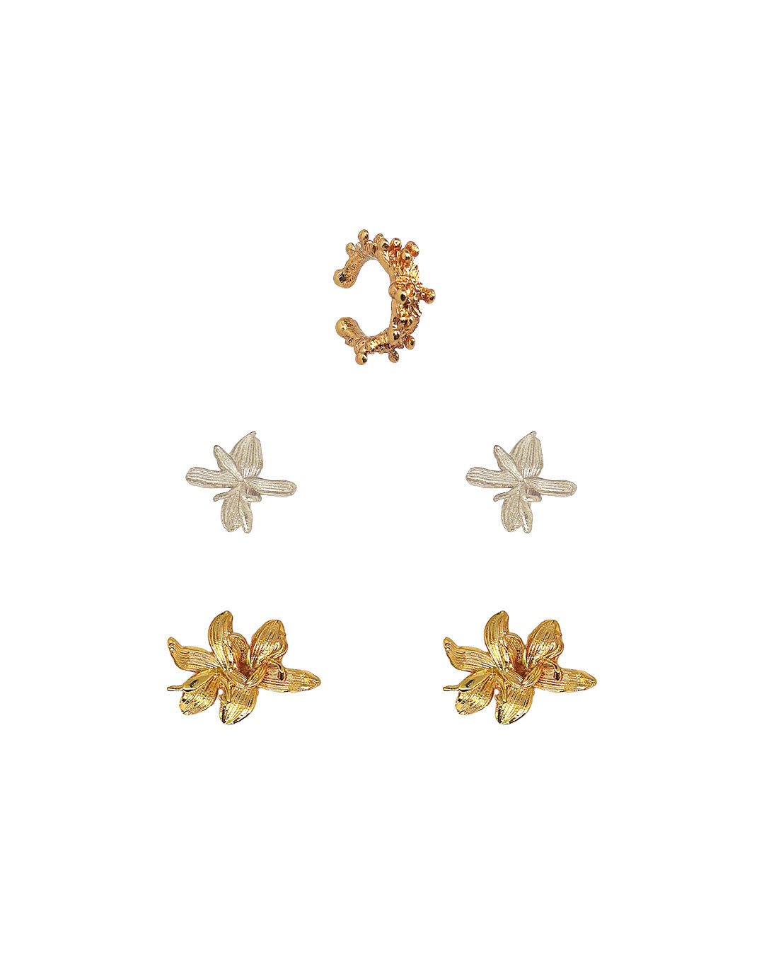 Set de 2 Aretes + Earcuff Florecer